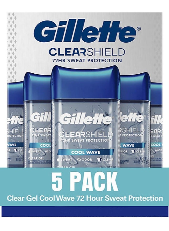 Gillette 5-Piece Antiperspirant Deodorant for Men ClearShield, Non- Irritant, Cool Wave With 72 Hrs Sweat Protection 5x108g - Image 1