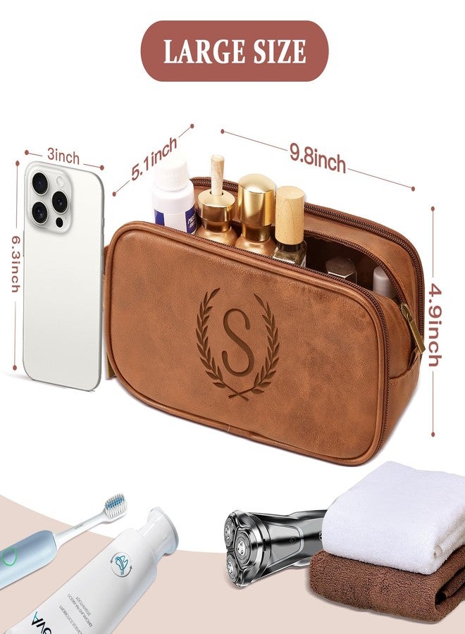 Janhavi Gifts for Father, Waterproof Toiletry Bag For Shower, Engraved Initials & Wheat, Cruise Ship Essentials Men's Accessories, Gifts For Husband, Travel Essentials (Medium, Yellow Brown, I) - Image 3