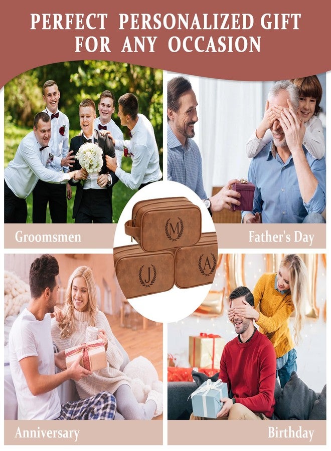 Janhavi Gifts for Father, Waterproof Toiletry Bag For Shower, Engraved Initials & Wheat, Cruise Ship Essentials Men's Accessories, Gifts For Husband, Travel Essentials (Medium, Yellow Brown, I) - Image 2
