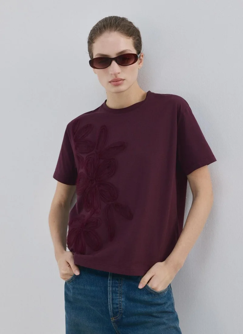 مانجو Floral-embroidered cotton t-shirt