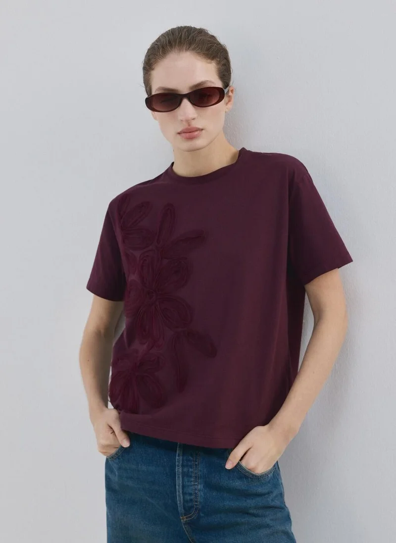 مانجو Floral-embroidered cotton t-shirt