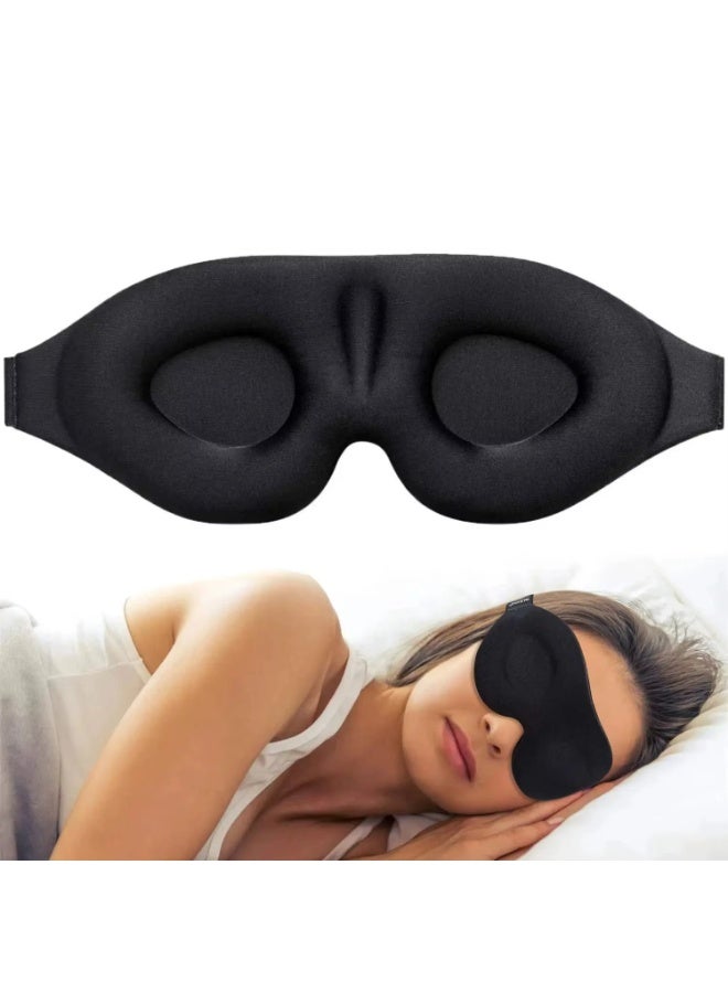 3D Eye Mask, Contoured Cup Blindfold Concave Molded Eye, Sleeping Mask, Light Blocking, Zero Eye Pressure Adjustable Night Blindfold Ultralight Travel Nap Eye Cover (Black) - Image 1