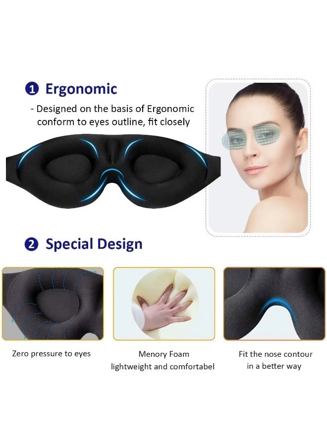 3D Eye Mask, Contoured Cup Blindfold Concave Molded Eye, Sleeping Mask, Light Blocking, Zero Eye Pressure Adjustable Night Blindfold Ultralight Travel Nap Eye Cover (Black) - Image 3