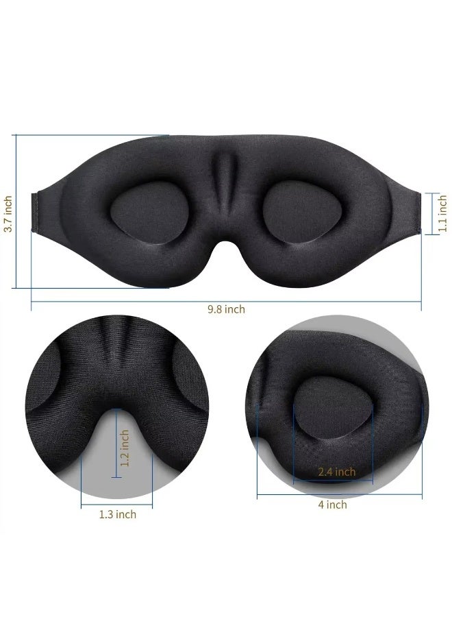 3D Eye Mask, Contoured Cup Blindfold Concave Molded Eye, Sleeping Mask, Light Blocking, Zero Eye Pressure Adjustable Night Blindfold Ultralight Travel Nap Eye Cover (Black) - Image 2