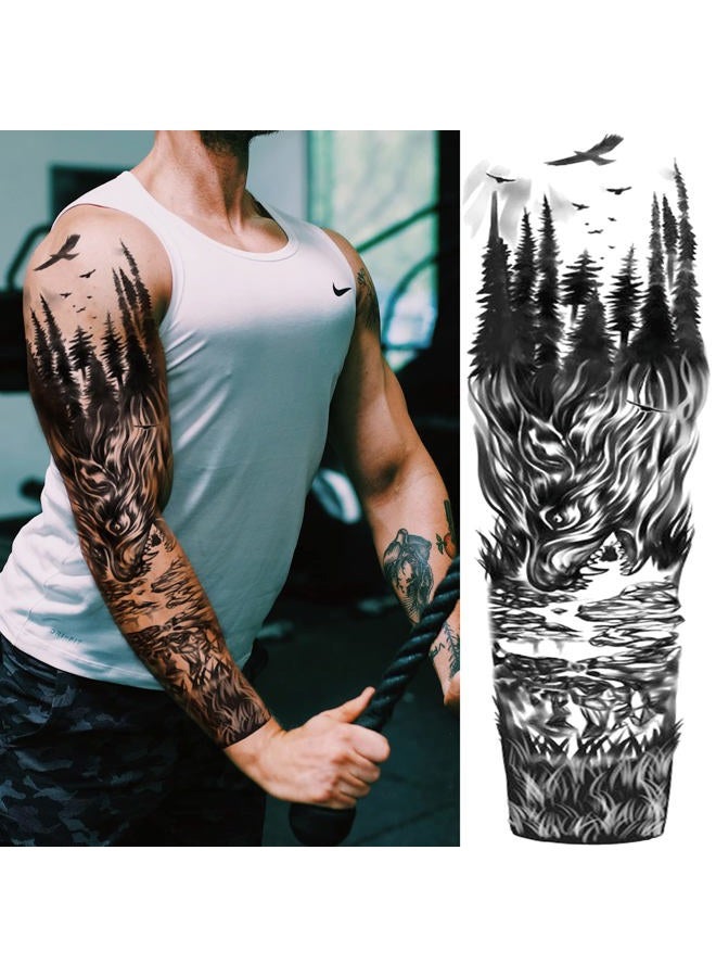 Briyhose Lion Wolf Fake Tattoos Sleeve Stickers, Full Arm Dragon Animal Tribal Temporary Tattoo Sleeves For Men Women Adults, Long Lasting Large Black Eagle Leopard Temp Tattoo Leg Body Art Makeup, 8-Sheet - Image 2