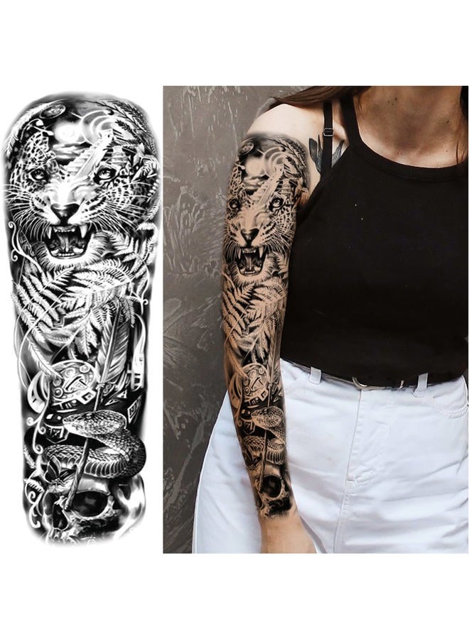 Briyhose Lion Wolf Fake Tattoos Sleeve Stickers, Full Arm Dragon Animal Tribal Temporary Tattoo Sleeves For Men Women Adults, Long Lasting Large Black Eagle Leopard Temp Tattoo Leg Body Art Makeup, 8-Sheet - Image 4