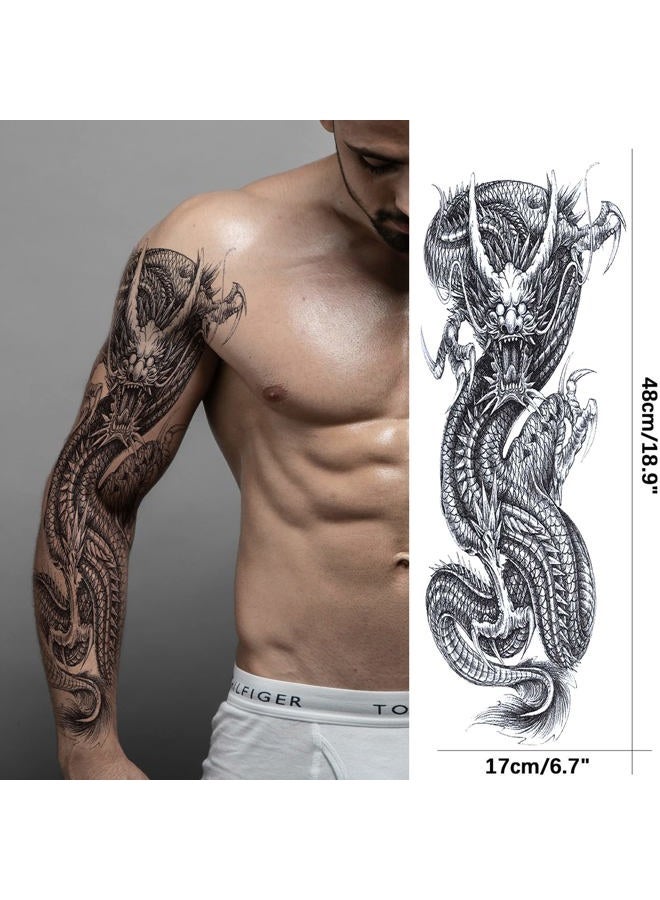 Briyhose Lion Wolf Fake Tattoos Sleeve Stickers, Full Arm Dragon Animal Tribal Temporary Tattoo Sleeves For Men Women Adults, Long Lasting Large Black Eagle Leopard Temp Tattoo Leg Body Art Makeup, 8-Sheet - Image 5