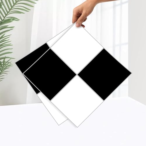 Lareko 20Sq.Ft Black&White Marble Peel and Stick Vinyl Floor Tiles,20 Tiles - 12" x 12",Waterfproof and Self Adhesive Vinyl Sticker Tiles,Laminate Flooring for for Kichen,Bathroom,Dining Room(Check) - Image 1