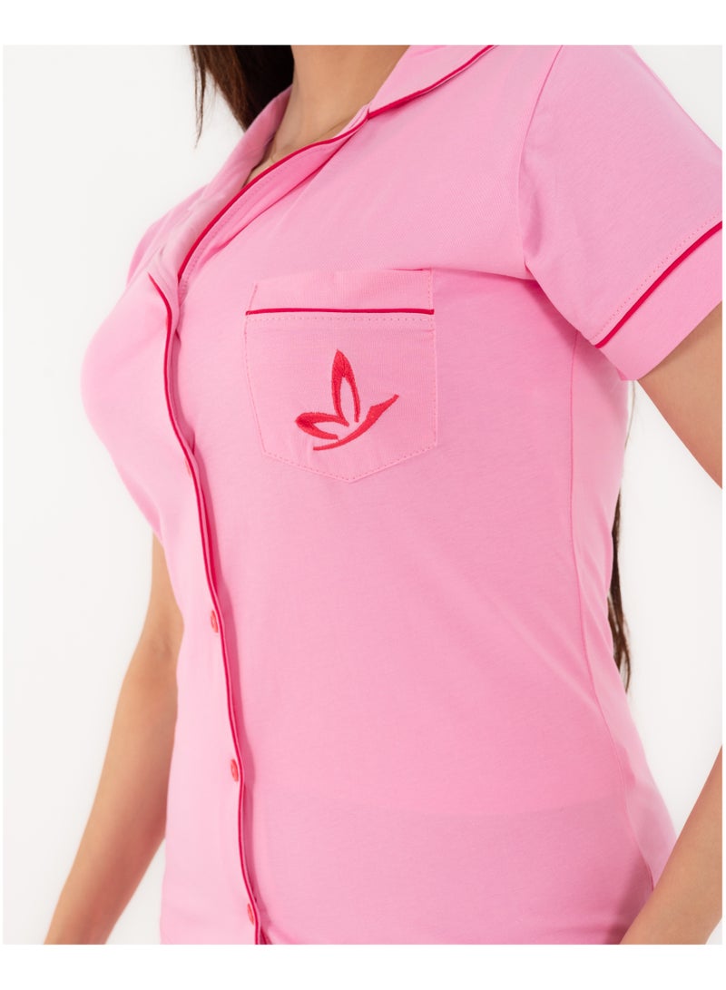 Women’s 3-Piece Cotton Pajama Set – Pink Button Shirt + Pants + Tank Top – Soft, Breathable, and Elegant –  Perfect for sleep, lounging at home, or casual daily wear  - Image 3