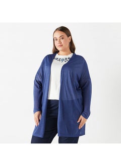 Plus Size Ulla Popken Textured Open Front Shrug with Long Sleeves and Pockets