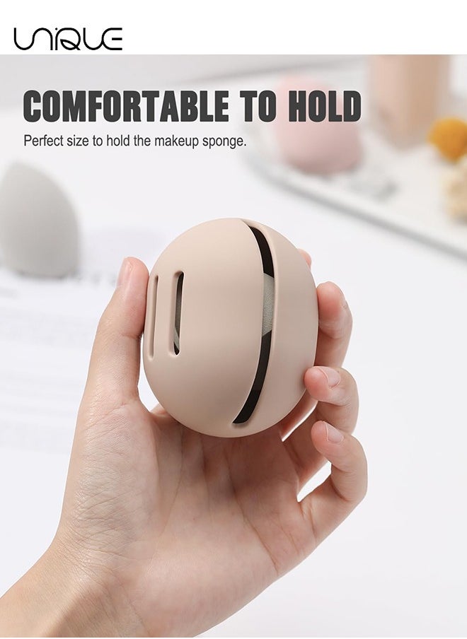 Makeup Sponge Holder – Shatterproof Eco-Friendly Silicone Beauty Make Up Blender Case for Travel - Khaki