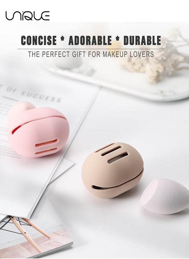 Makeup Sponge Holder – Shatterproof Eco-Friendly Silicone Beauty Make Up Blender Case for Travel - Khaki