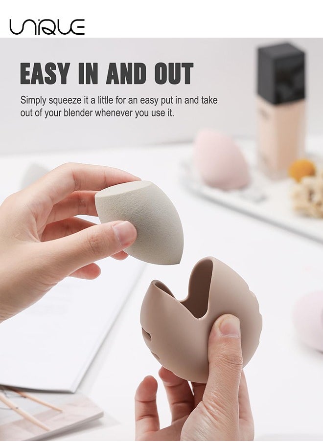 Makeup Sponge Holder – Shatterproof Eco-Friendly Silicone Beauty Make Up Blender Case for Travel - Khaki