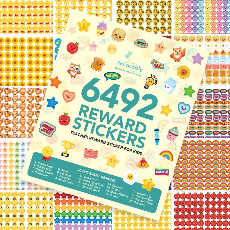 Decorably 6492 Assorted Small Reward Stickers for Kids  60 Sheets Small Stickers for Kids Reward Chart Classroom Activities Positive Reinforcement Arts  Crafts Scrapbooking Gift