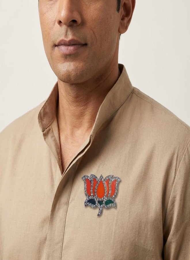 GEJUFF BJP Women's Brooches & Pins Metal Made Studded With Crystal Stones For Men/Women | Bhartiya Janta Party Symbol Brooch/Badge/Brouch/Flag Brooches (1) - Image 4