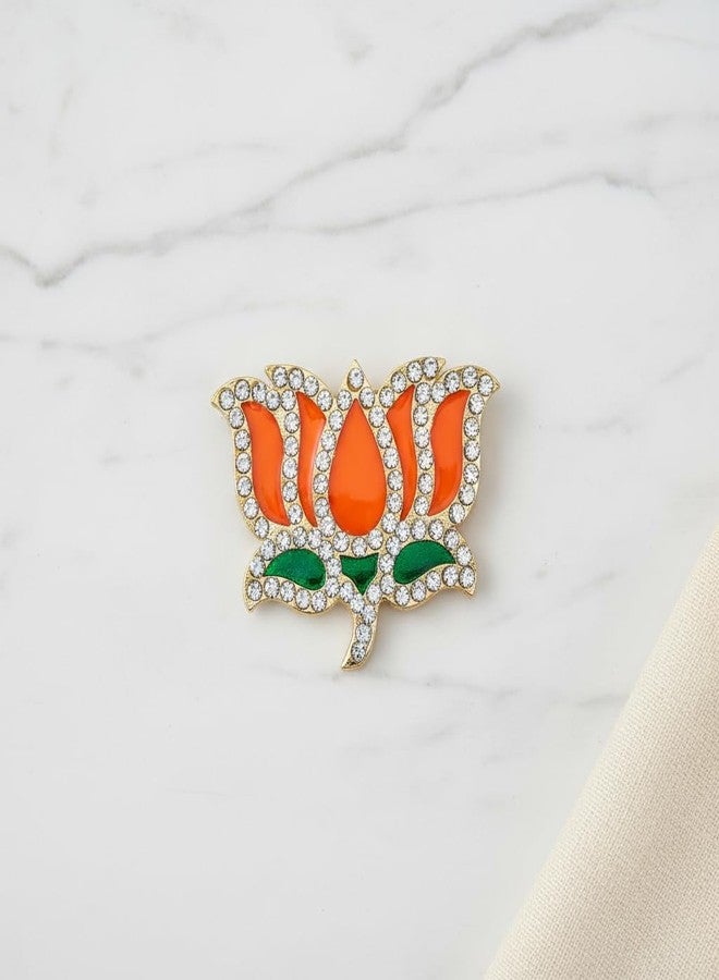 GEJUFF BJP Women's Brooches & Pins Metal Made Studded With Crystal Stones For Men/Women | Bhartiya Janta Party Symbol Brooch/Badge/Brouch/Flag Brooches (1) - Image 5