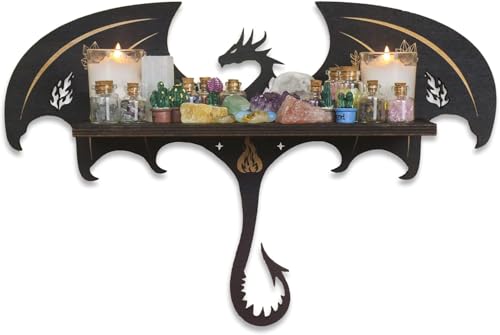 FNYDOX Gothic Evil Dragon Decor Crystal Display Shelf for Wall Wooden Witchy Shelf Rock Display Case Knick Knack Organizer Trinket Holder Wall Hanging Shelves for Essential Oil Nail Polish - Image 1