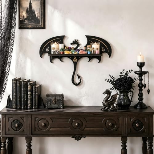 FNYDOX Gothic Evil Dragon Decor Crystal Display Shelf for Wall Wooden Witchy Shelf Rock Display Case Knick Knack Organizer Trinket Holder Wall Hanging Shelves for Essential Oil Nail Polish - Image 3