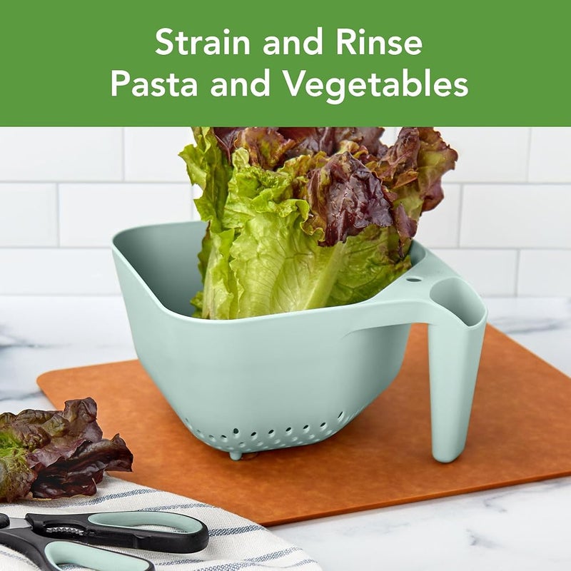 Tovolo 3 Quart Colander BPA Free Food Safe Plastic Strainer with Handle Heavy Duty Heat Resistant Pasta and Veggies Kitchen Drainer Steam Basket Dishwasher Safe, Blue Haze - Image 2