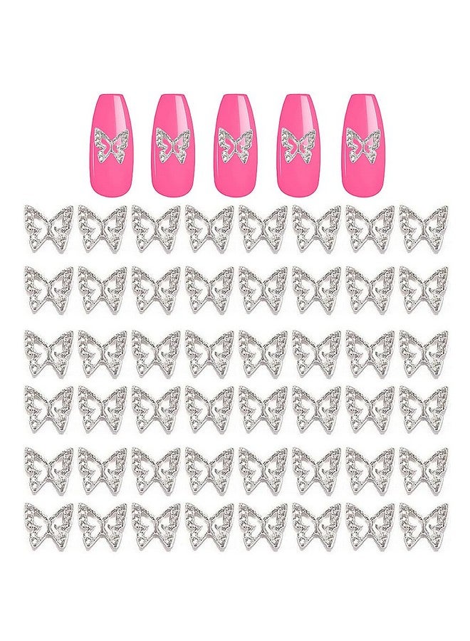 KACHIMOO Silver Butterfly Nail Charms50 Pieces Nail Charms For Acrylic Nails Diy Craft Nail Art Accessories (Silver) - Image 1