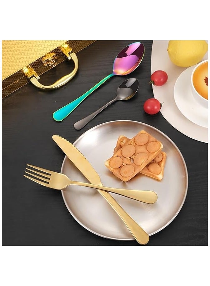 بروماس طقم أدوات مائدة غربية مطلي بالذهب طقم أدوات مائدة من الفولاذ المقاوم للصدأ 24 قطعة مع ملعقة شوكة سكين وخدمة ملعقة صغيرة لـ 6 أشخاص للمطبخ المنزلي مع صندوق خشبي (ذهبي) - Image 4