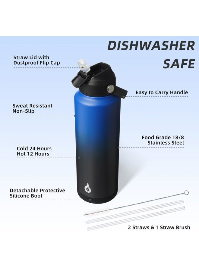 BJPKPK Insulated Water Bottle with Straw Lid, 40oz Large Thermo, BPA Free Leak Proof Stainless Steel Metal Water Bottles, Tumblers, Cups, Flasks for Travel, Sports,Black Blue - Image 3