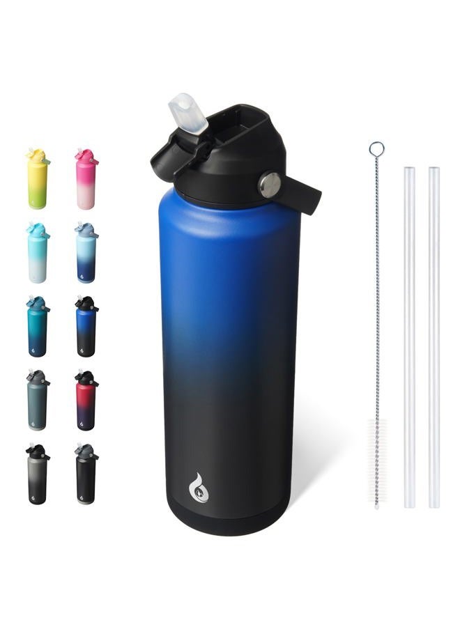 BJPKPK Insulated Water Bottle with Straw Lid, 40oz Large Thermo, BPA Free Leak Proof Stainless Steel Metal Water Bottles, Tumblers, Cups, Flasks for Travel, Sports,Black Blue - Image 1
