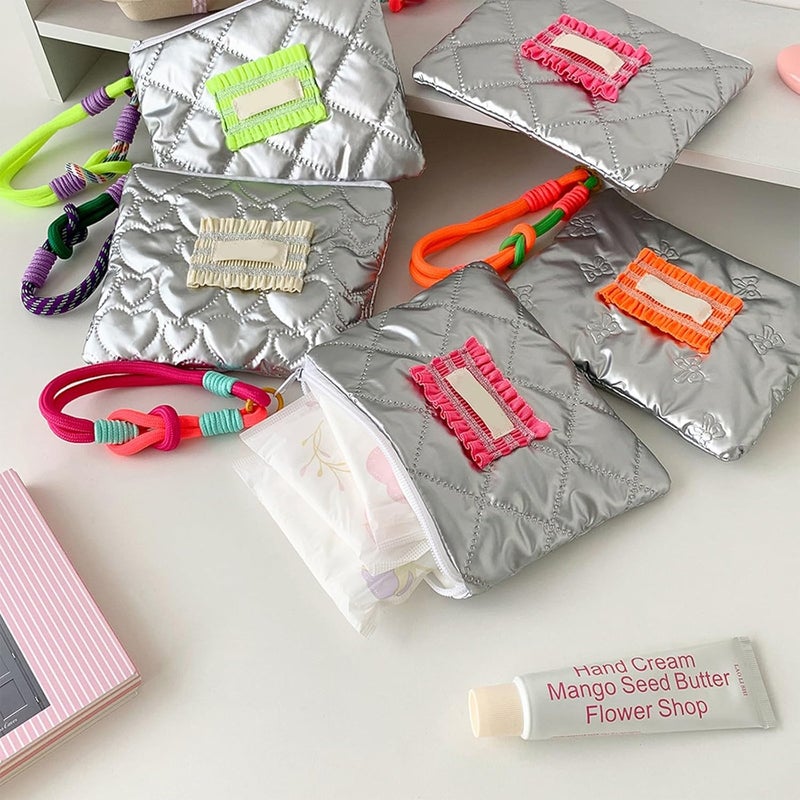 Fabric Cosmetic Storage Pouches Silver Embossed Designs with Portable Lanyard Envelope Bag for Daily Commute Makeup O - Image 3