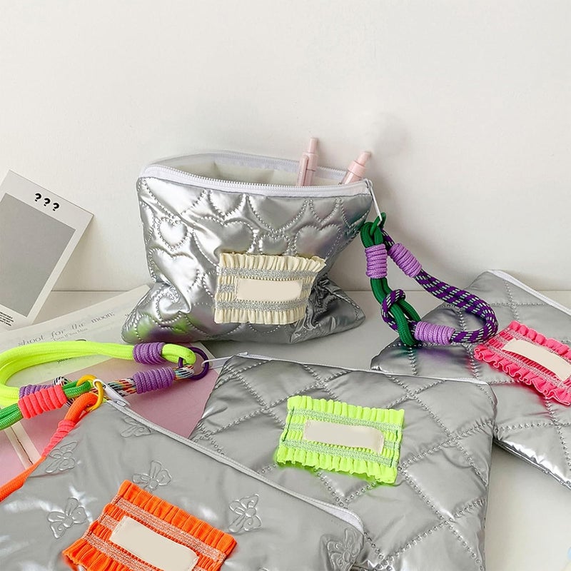 Fabric Cosmetic Storage Pouches Silver Embossed Designs with Portable Lanyard Envelope Bag for Daily Commute Makeup O - Image 5