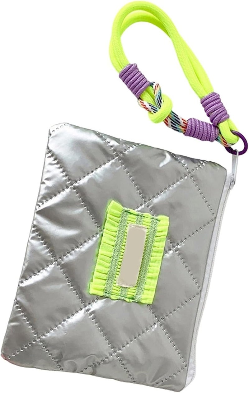 Fabric Cosmetic Storage Pouches Silver Embossed Designs with Portable Lanyard Envelope Bag for Daily Commute Makeup O - Image 1