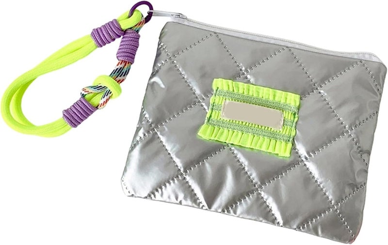 Fabric Cosmetic Storage Pouches Silver Embossed Designs with Portable Lanyard Envelope Bag for Daily Commute Makeup O - Image 4