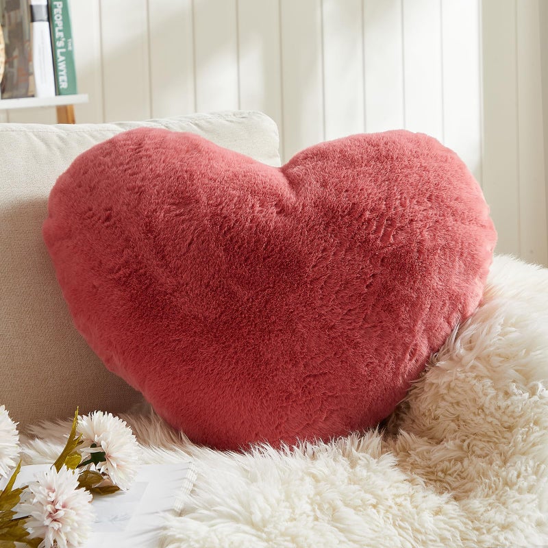 EastTree Heart Pillows, Peach Pink Heart Shaped Pillows, Love Throw Pillows Gifts, Ultra Soft Faux Rabbit Fur Small Cute Pillows, Women Girls Kid Room Decor 10x13 Inch - Image 1