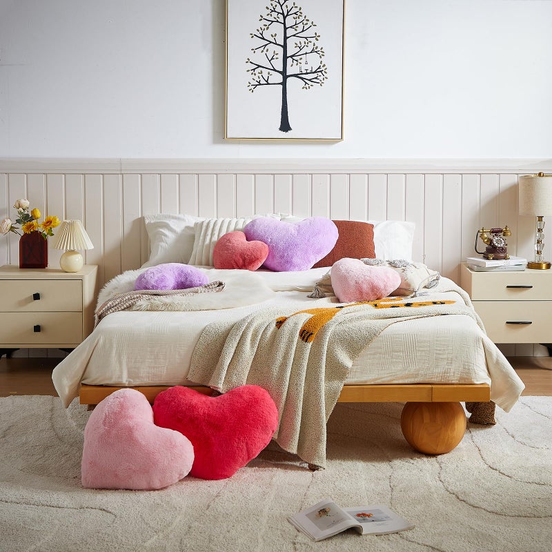 EastTree Heart Pillows, Peach Pink Heart Shaped Pillows, Love Throw Pillows Gifts, Ultra Soft Faux Rabbit Fur Small Cute Pillows, Women Girls Kid Room Decor 10x13 Inch - Image 5
