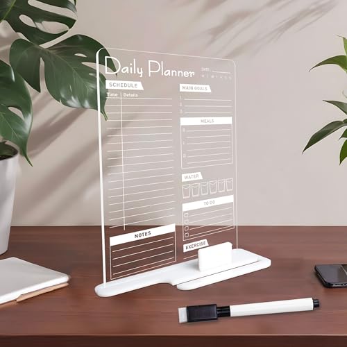 True Flair Acrylic Board Signage For Desk (24x16 CM)| Best Planner & Organiser For Enhancing Productivity | White Acrylic Base With Slot For Phone | Including Dry Erase Marker (Daily Planner,Design 3) - Image 1