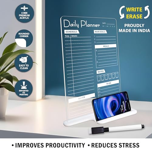 True Flair Acrylic Board Signage For Desk (24x16 CM)| Best Planner & Organiser For Enhancing Productivity | White Acrylic Base With Slot For Phone | Including Dry Erase Marker (Daily Planner,Design 3) - Image 5