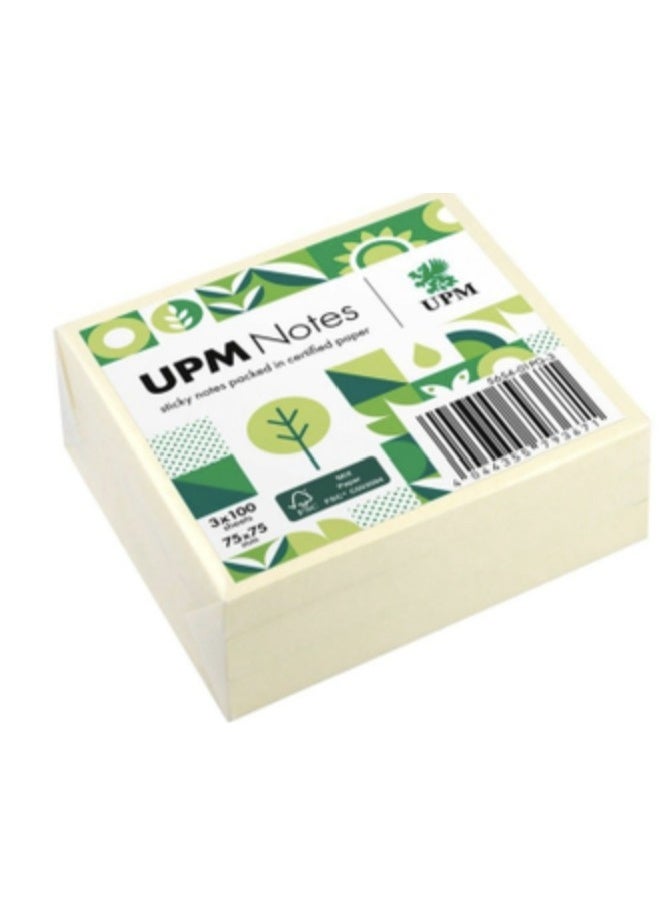 UPM- STICKY NOTE, 75x 75mm, Pastel Yellow, (Environmentally friendly) - 300Sheets
