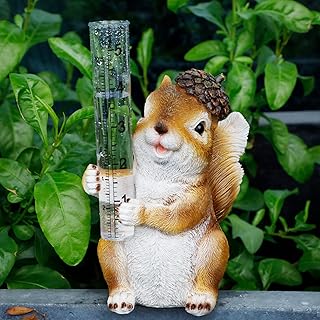 FORUP FORUP Resin Squirrel Rain Gauges, Resin Squirrel Garden Statue with a Plastic Rain Gauge, Hand Painted Squirrel  - Image 1