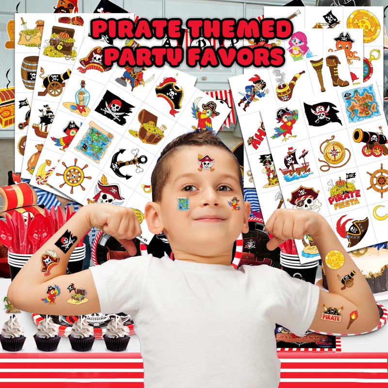 91TATTOOS 96Pcs Pirate Ship Nautical Pre-Cut Temporary Tattoos For Kids | Super Cute Theme Birthday Party Favors  Supplies  Decorations  Mermaid Treasure Fake Tattoo Stickers (Multiple) - Image 2