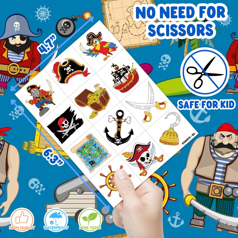 91TATTOOS 96Pcs Pirate Ship Nautical Pre-Cut Temporary Tattoos For Kids | Super Cute Theme Birthday Party Favors  Supplies  Decorations  Mermaid Treasure Fake Tattoo Stickers (Multiple) - Image 4