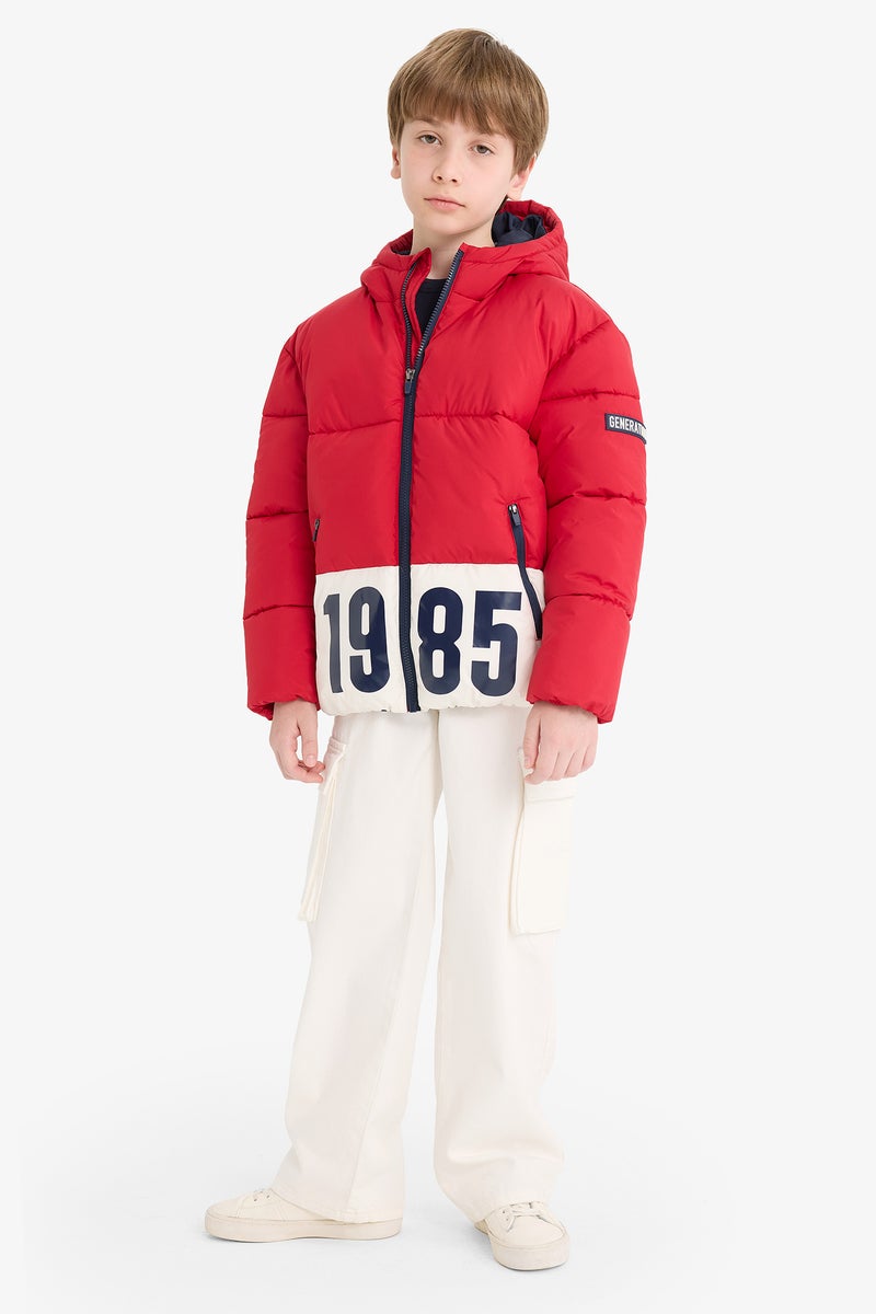 DeFacto Red Boy Boy Waterproof Hooded Zippered Puffer Jacket Casual - Image 2