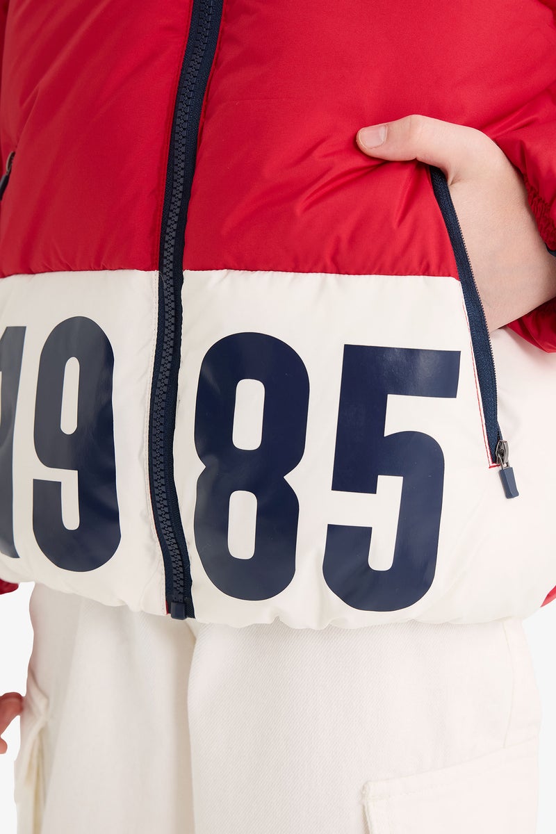 DeFacto Red Boy Boy Waterproof Hooded Zippered Puffer Jacket Casual - Image 5