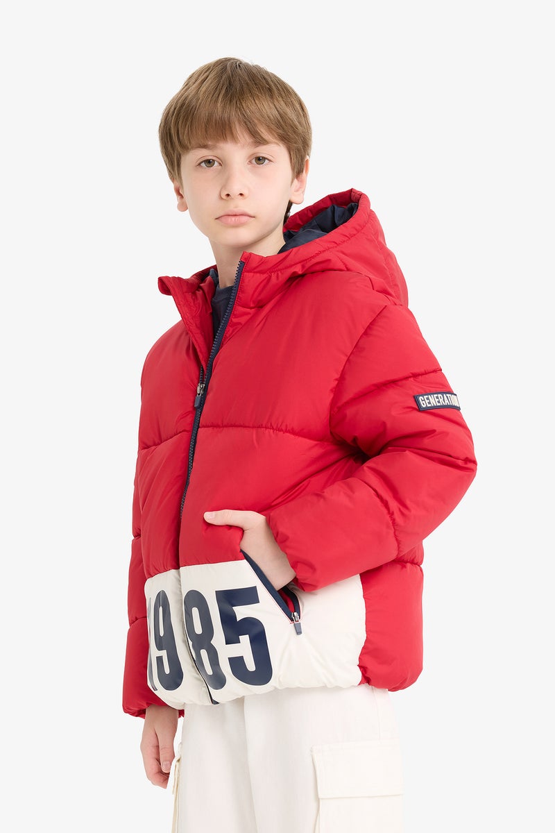 DeFacto Red Boy Boy Waterproof Hooded Zippered Puffer Jacket Casual - Image 4