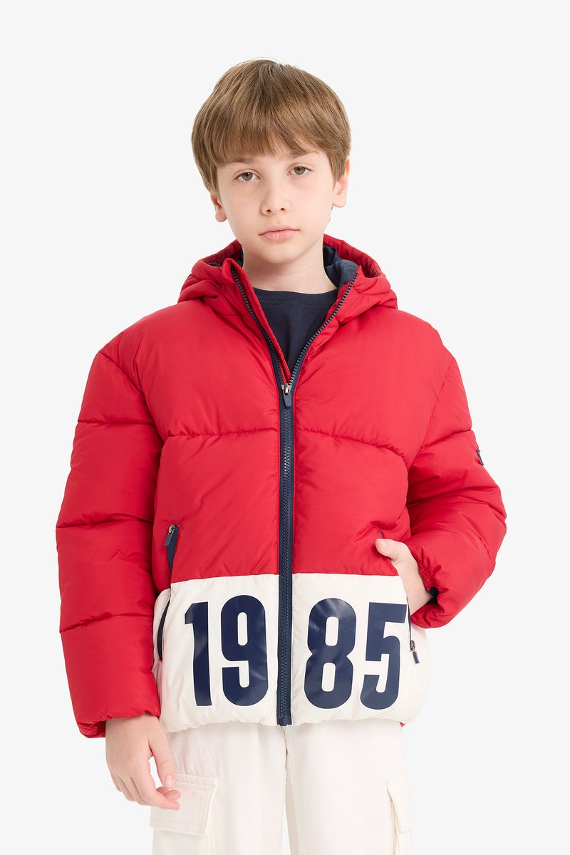 DeFacto Red Boy Boy Waterproof Hooded Zippered Puffer Jacket Casual - Image 3