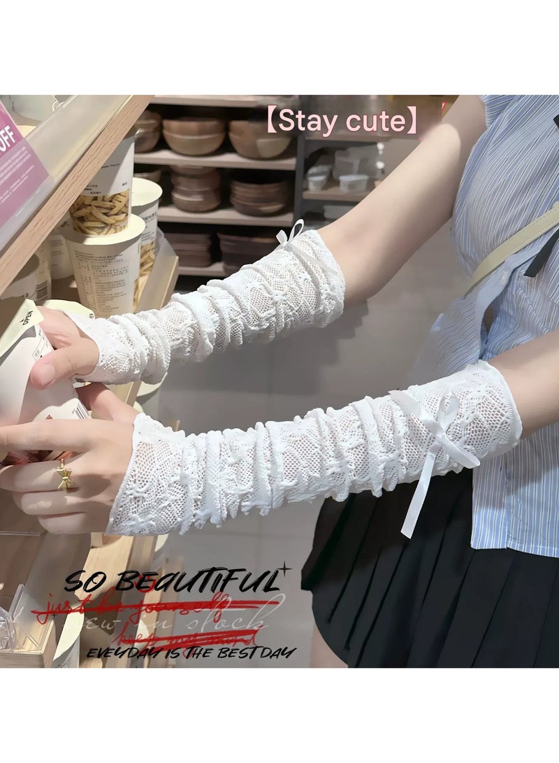 Goolsky 2024 New Butterfly Lace Sun Protection Arm Sleeves for Women – Summer Thin Korean Ballet Style Fairy Puff Sleeve, UV Shield - Image 1