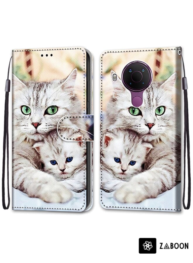 Zaboon Protective Case Cover For Nokia 5.4 Coloured Drawing Cross Texture Horizontal Flip PU Leather Case with Holder & Card Slots & Wallet & Lanyard - Image 2