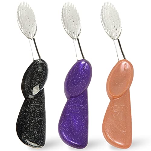 RADIUS Big Brush with Replaceable Head BPA Free & ADA Accepted Toothbrush Designed to Improve Gum Health & Reduce Gum Issues - Left Hand - Purple/Sea Shell/Midnight Sky - Pack of 3 - Image 2