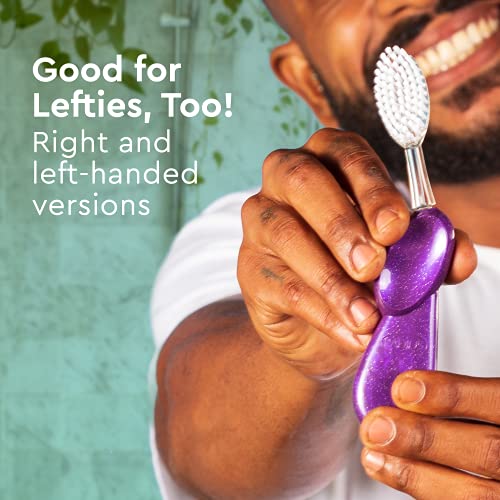 RADIUS Big Brush with Replaceable Head BPA Free & ADA Accepted Toothbrush Designed to Improve Gum Health & Reduce Gum Issues - Left Hand - Purple/Sea Shell/Midnight Sky - Pack of 3 - Image 5