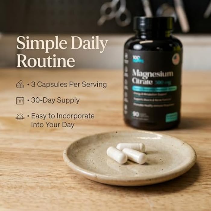 100 Supps Magnesium Citrate 500mg – 90 Capsules | 30-Day Supply | High Absorption Magnesium for Muscle, Nerve & Energy Support | Vegan, Gluten-Free, Non-GMO | Made in USA - Image 4