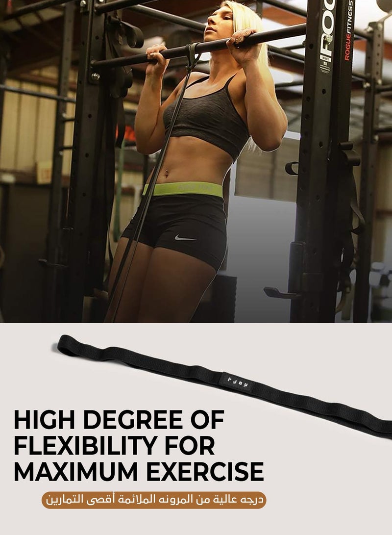 تمدد حبل المقاومة الطويل - قماش مرن عالي الجودة للتدريب على القوة، تمارين اللياقة البدنية، والتمارين المنزلية | شريط تمارين مقاومة متين ومريح | معدات لياقة بدنية | أسود - Image 3