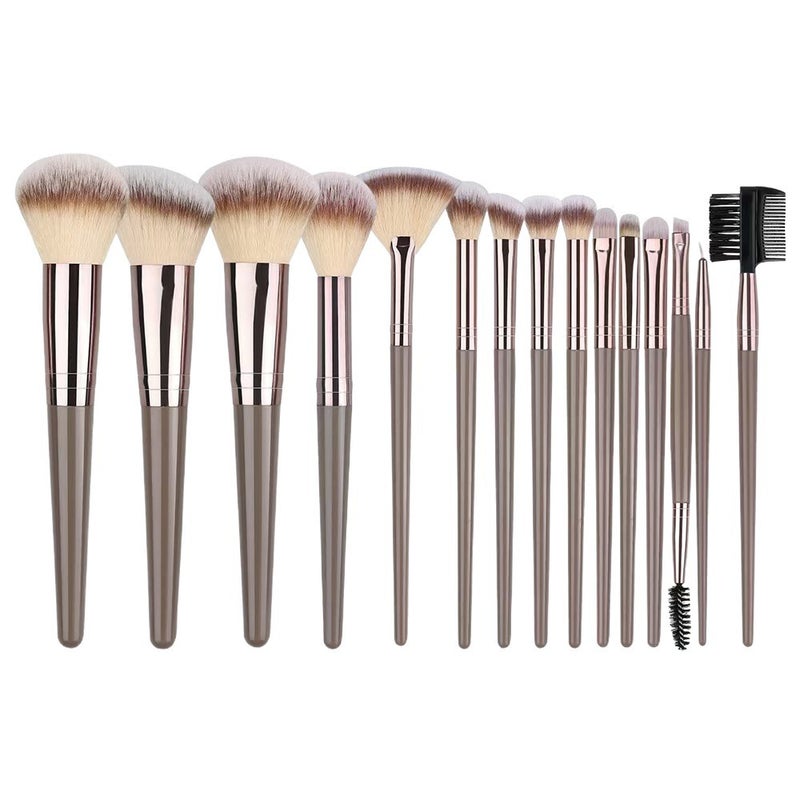 15-Piece Champagne Color Makeup Brush Set Portable Soft Bristle - Image 4